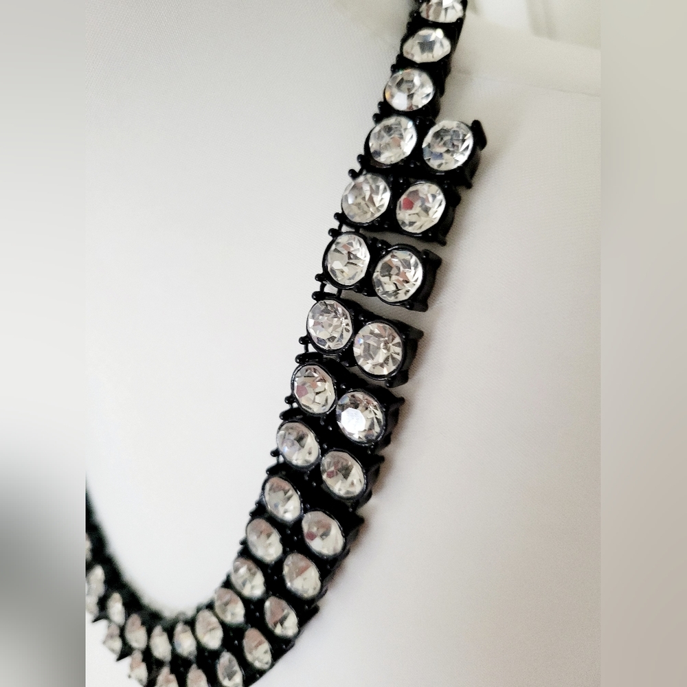 Chico's | NWOT Black Enamel 'Riviere' Crystal Rhinestone Choker Necklace - Picture 10 of 13